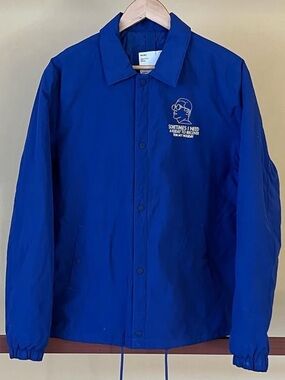 Bershka Men's Bright Blue Coach Jacket with White Chest Graphic